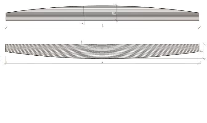 Schemat techniczny belki z drewna klejonego warstwowo KVH/BSH, przedstawiający wymiary i kształt elementu.
